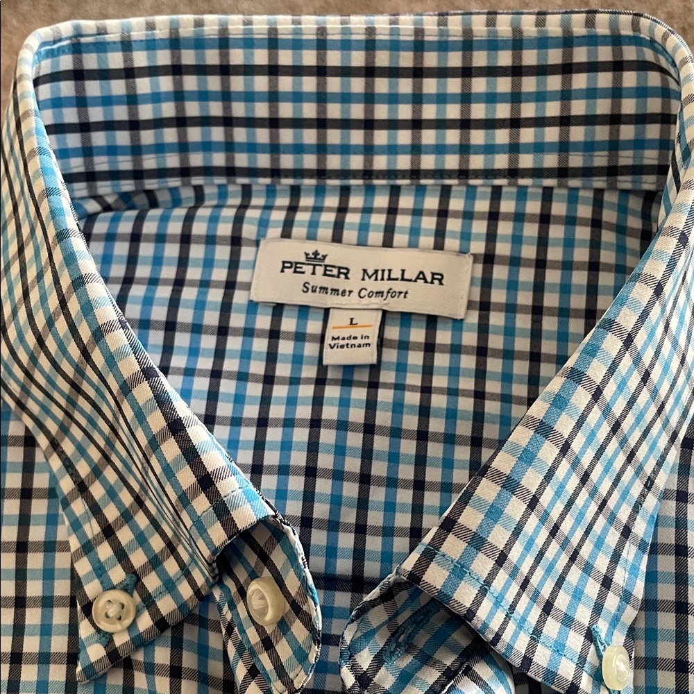 Peter Millar Men's Blue and White Checkered Shirt - Picture 8 of 10